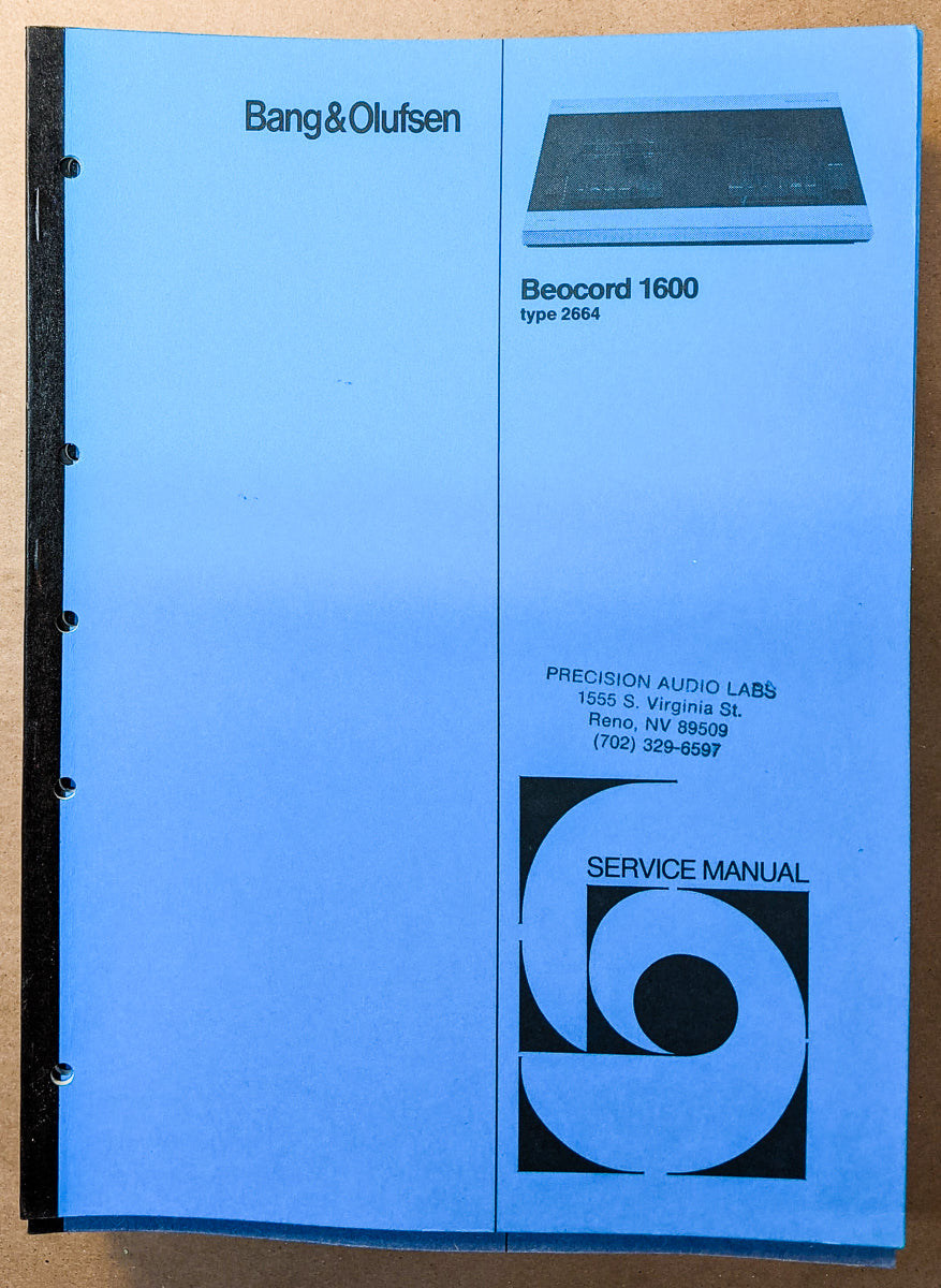 B&O Bang Olufsen Beocord 1600 Cassette Service Manual *Original* #1