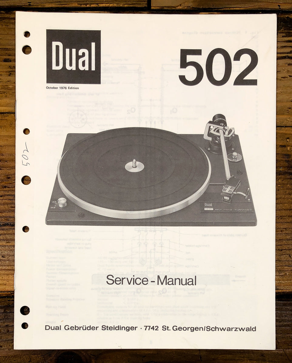 Dual Model 502  Service Manual *Original*
