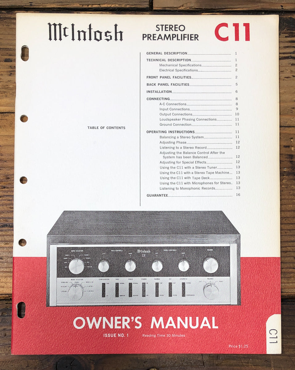 McIntosh C11 C-11 Preamp / Preamplifier Owners / User Manual *Original*