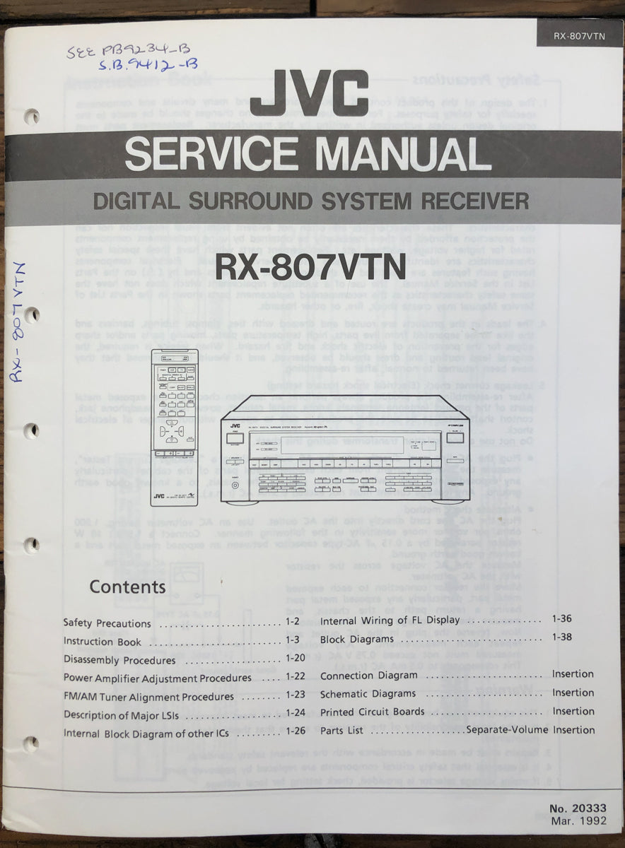 JVC RX-807 Receiver  Service Manual *Original*