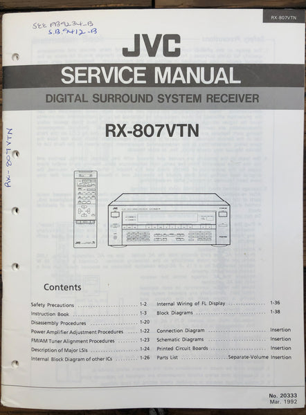JVC RX-807 Receiver  Service Manual *Original*