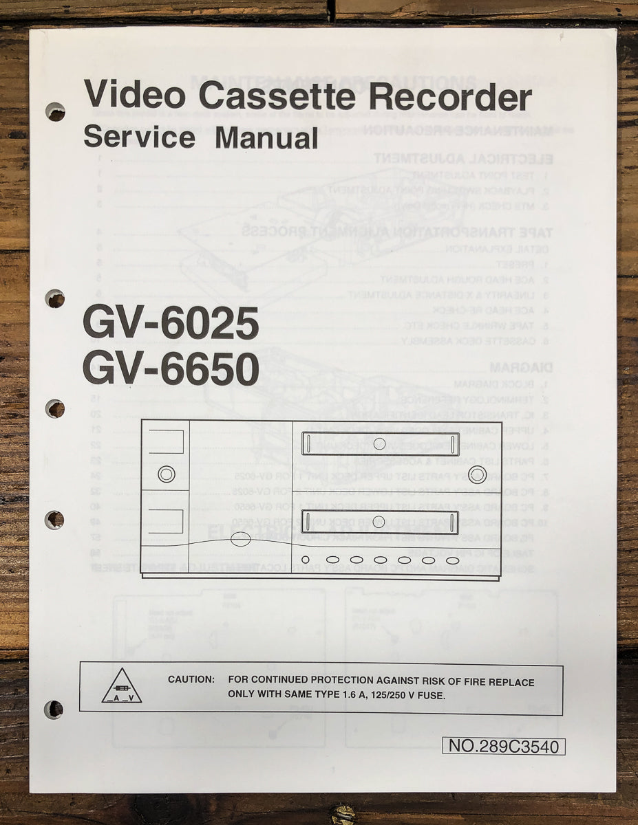 GO Video GV-6025 GV-6650 VCR Service Manual *Original*