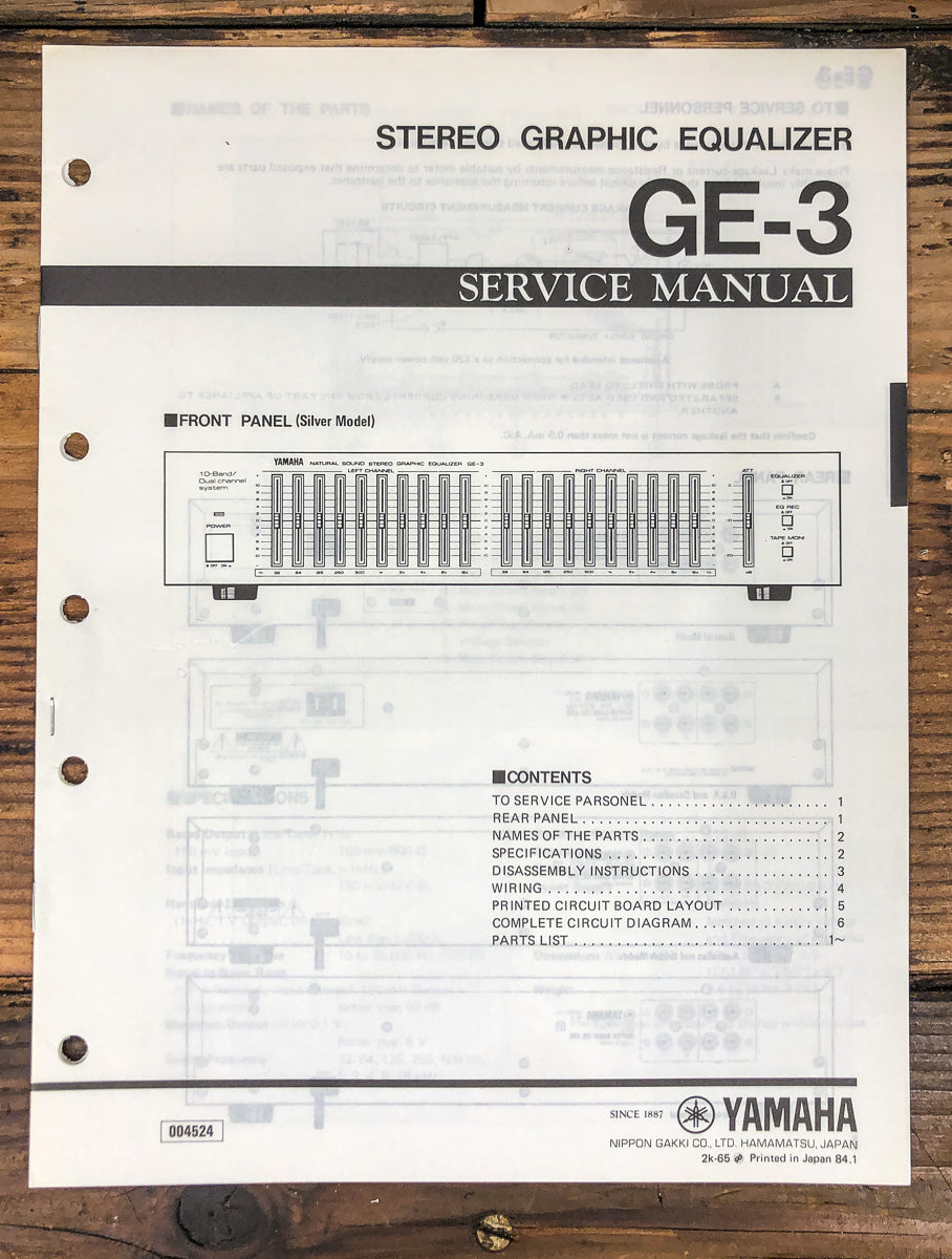 Yamaha GE-3 Equalizer Service Manual *Original*