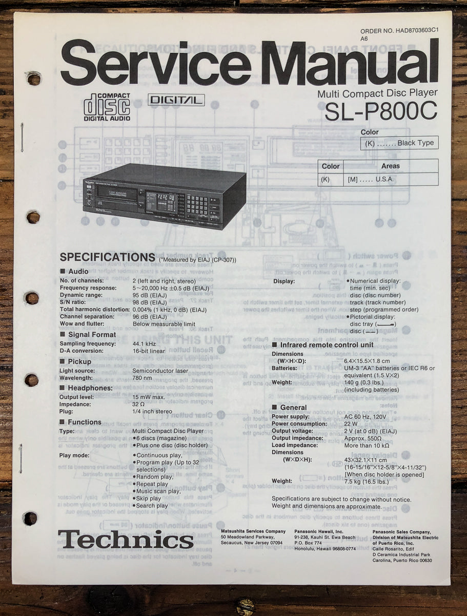 Technics SL-P800C CD Player Service Manual *Original*