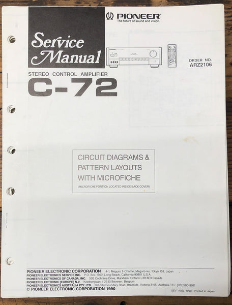 Pioneer C-72 Elite Preamp / Preamplifier  Service Manual *Original*