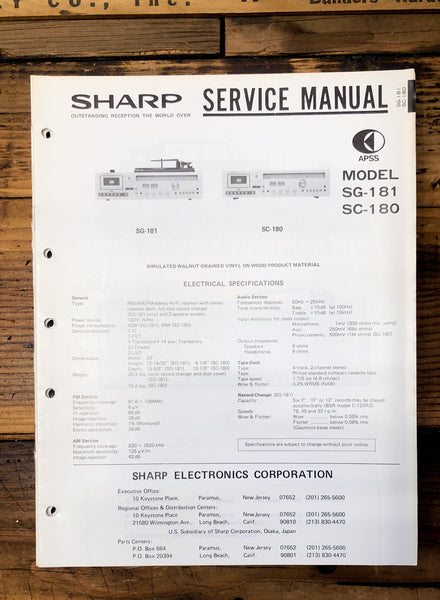 Sharp SG-181 SC-180 Stereo  Service Manual *Original*