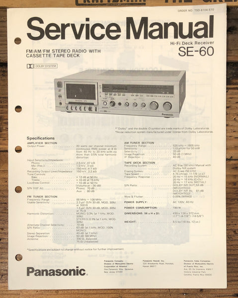 Panasonic SE-60 Receiver Service Manual *Original*