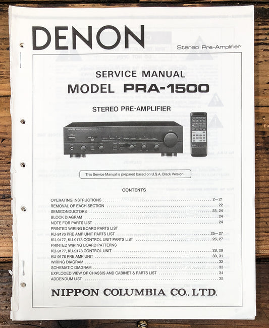 Denon PRA-1500 Preamp / Preamplifier Service Manual *Original*
