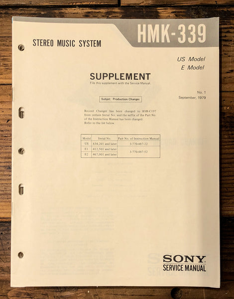 Sony HMK-339 Stereo Supp. Service Manual *Original*