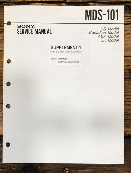 Sony MDS-101 MD Recorder Supp. Service Manual *Original*