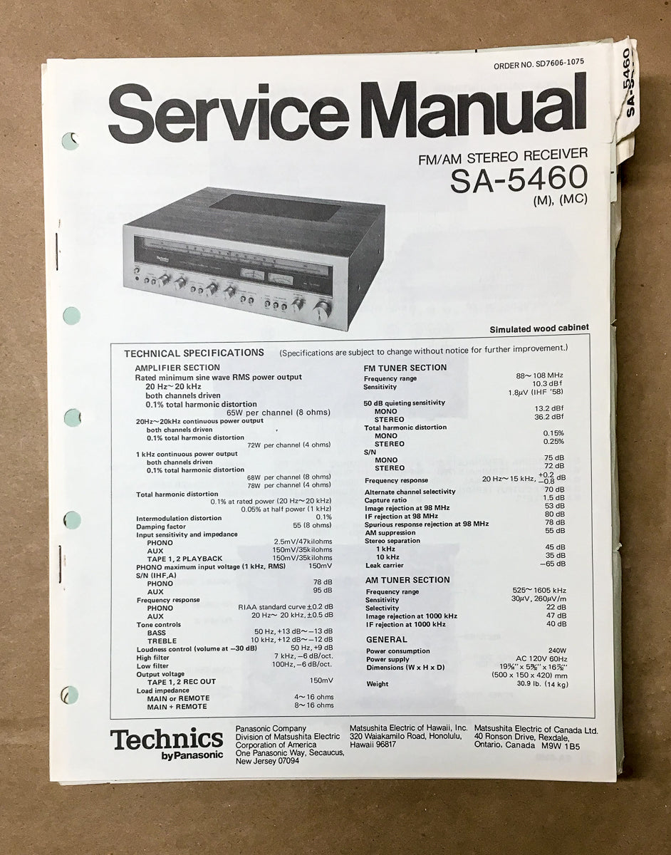 Technics / Panasonic SA-5460 Receiver Service Manual *Original*