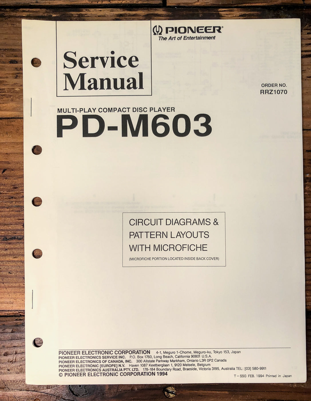 Pioneer PD-M603 CD Changer Service Manual *Original*