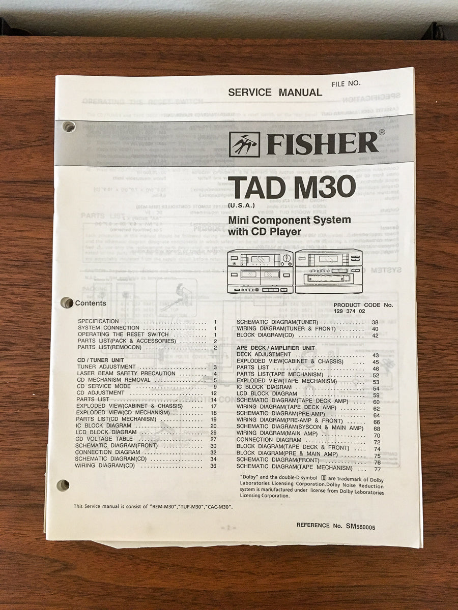 Fisher TAD-M30 Stereo Service Manual *Original*