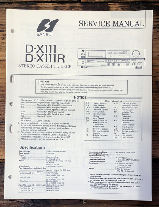 Sansui D-X111 D-X111R Cassette  Service Manual *Original*