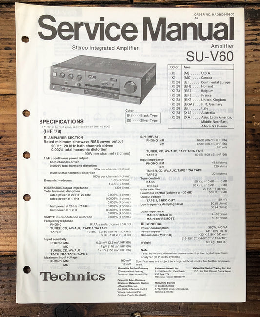 Technics SU-V60 Amplifier Service Manual *Original*