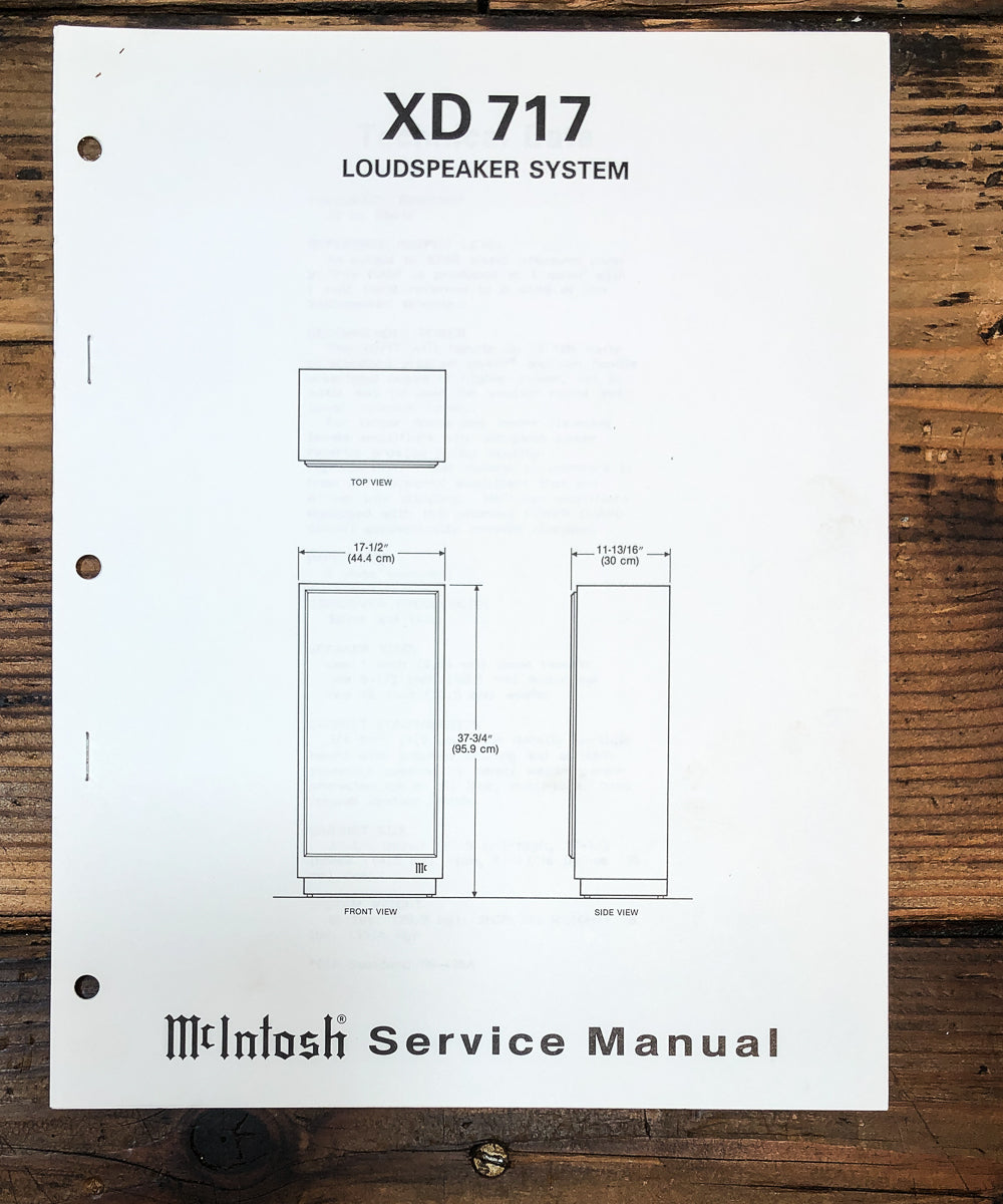 McIntosh XD717 XD-717 Speaker Service Manual *Original*