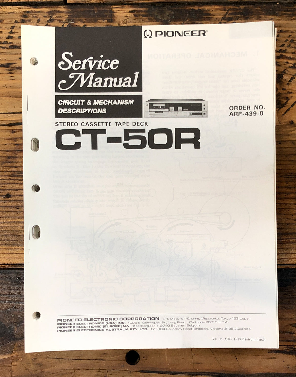 Pioneer CT-50R Cassette Service Manual *Original* #2