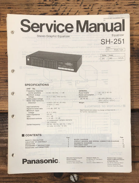 Technics SH-251 Graphic Equalizer  Service Manual *Original*