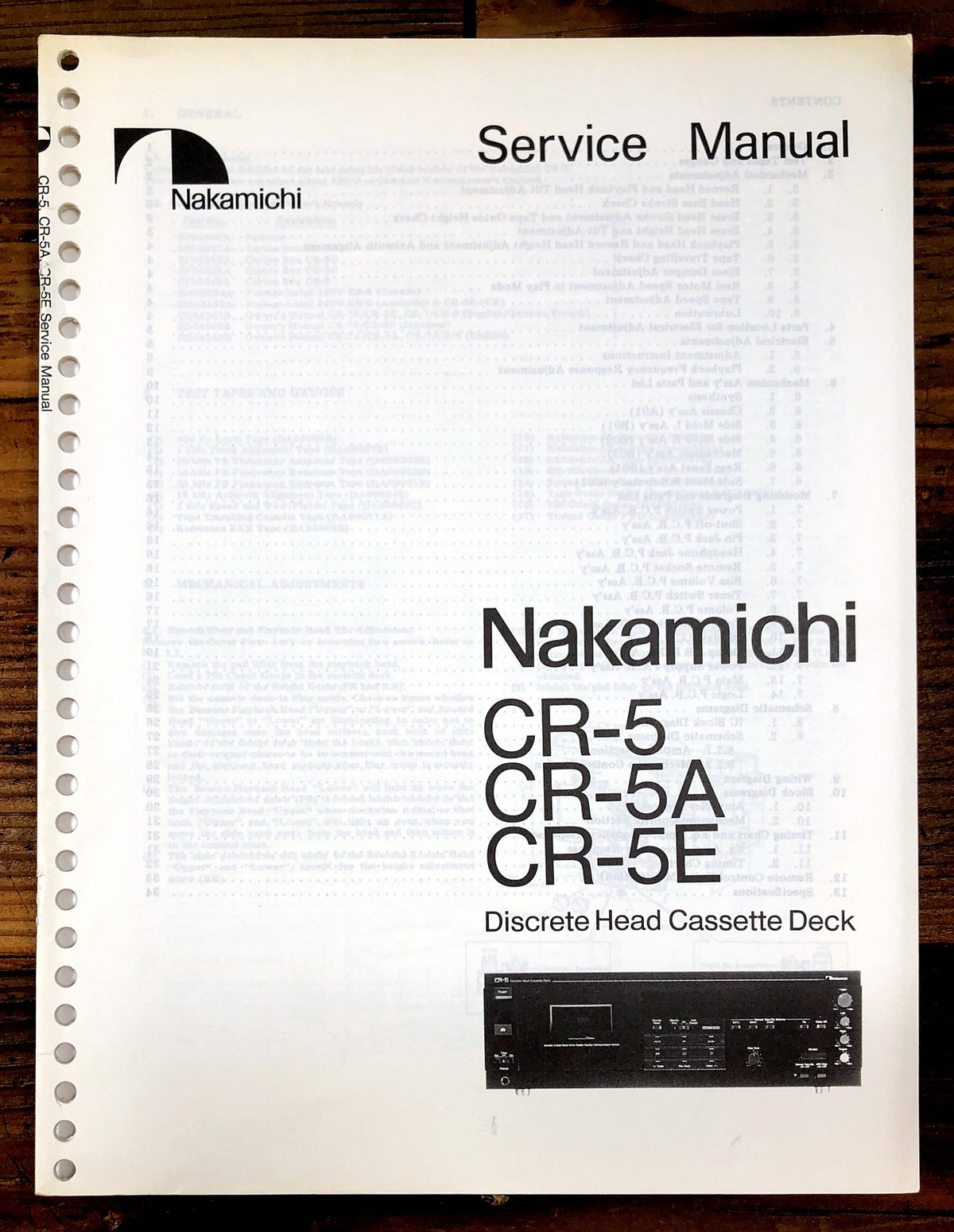 Nakamichi CR-5 CR-5A CR-5E Discrete Head Cassette Deck Service Manual *Original*