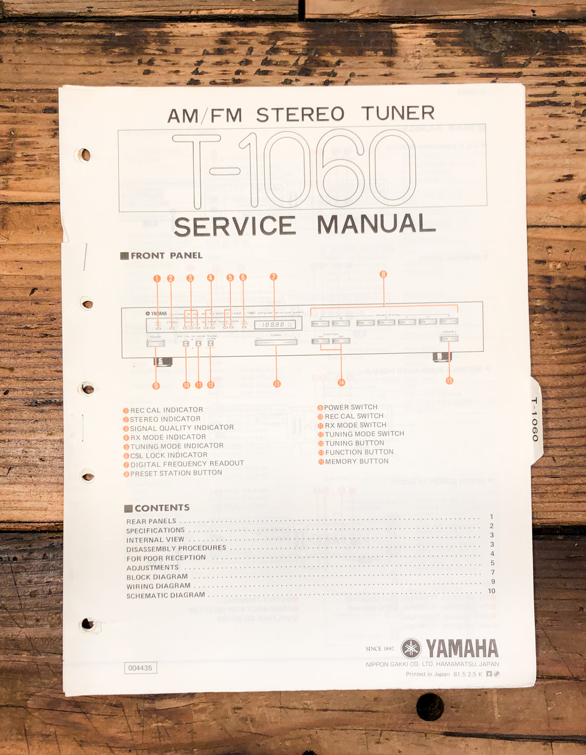 Yamaha T-1060 Tuner  Service Manual *Original*