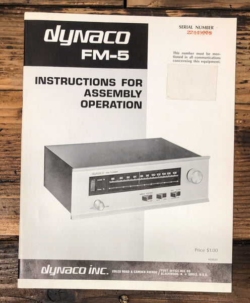 Dynaco FM-5 Tuner Assembly & Service Manual *Original*