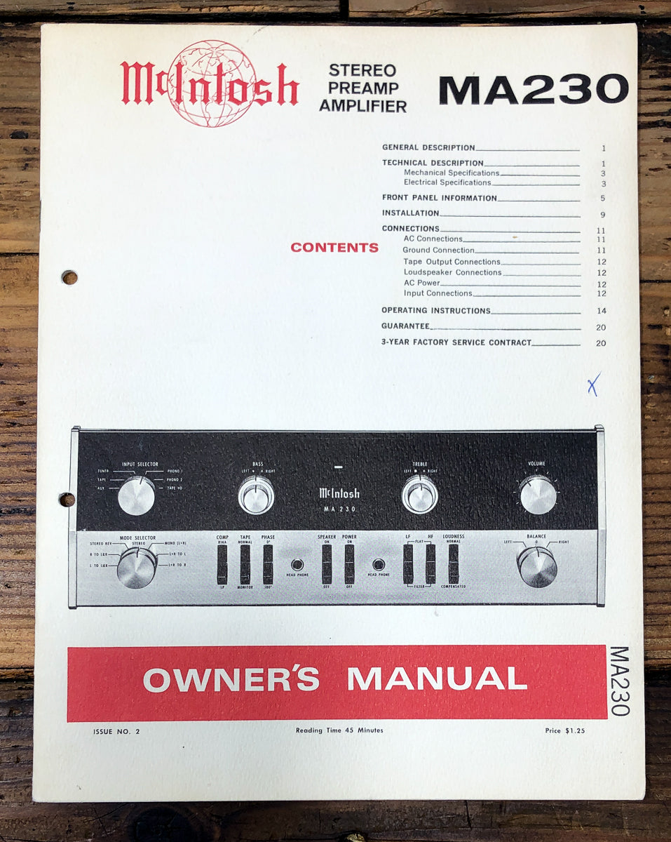 McIntosh MA-5100 MA5100 Amplifier Owners / User Manual *Original*