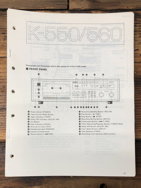 Yamaha K-550 K-560 Cassette  Service Manual *Original*