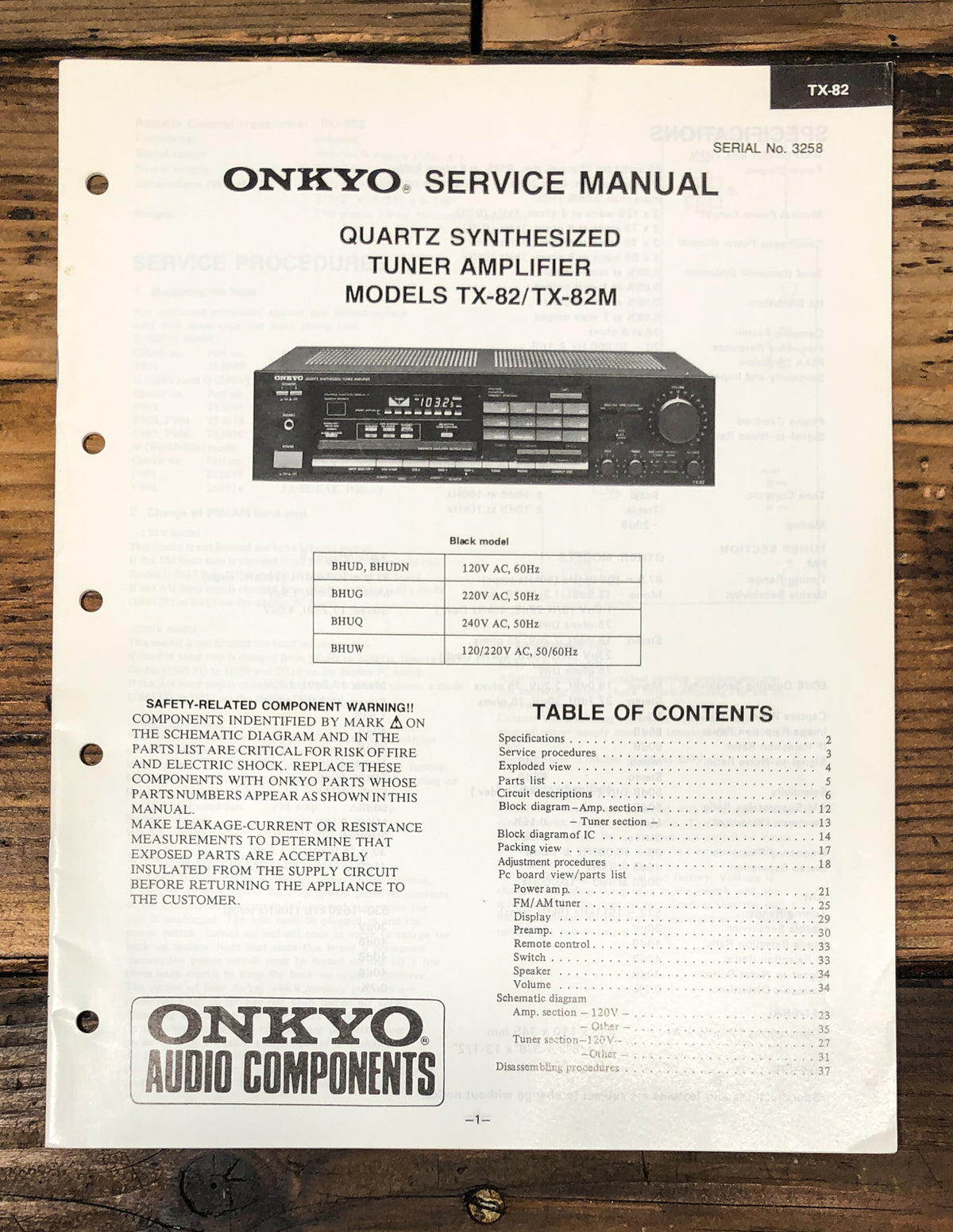 Onkyo TX-82 TX-82M Receiver Service Manual *Original*
