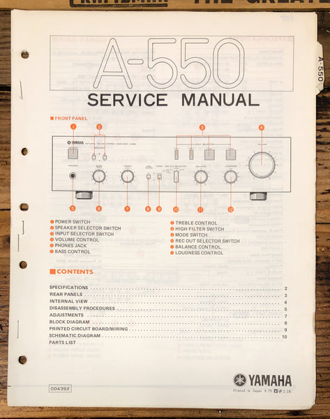 Yamaha A-550 Amplifier  Service Manual *Original*