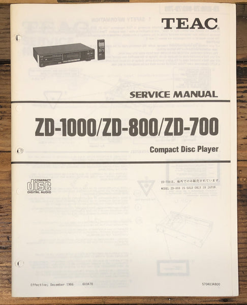 TEAC ZD-1000 ZD-800 ZD-700 CD Player Service Manual *Original*