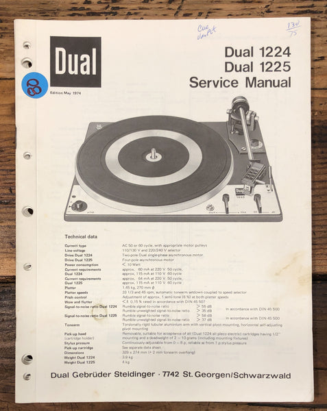 Dual Model 1224 1225 Record Player / Turntable Service Manual *Original*