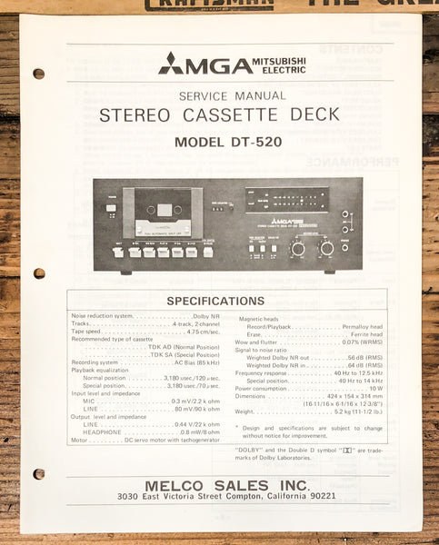 Mitsubishi DT-520 Cassette Service Manual *Original*