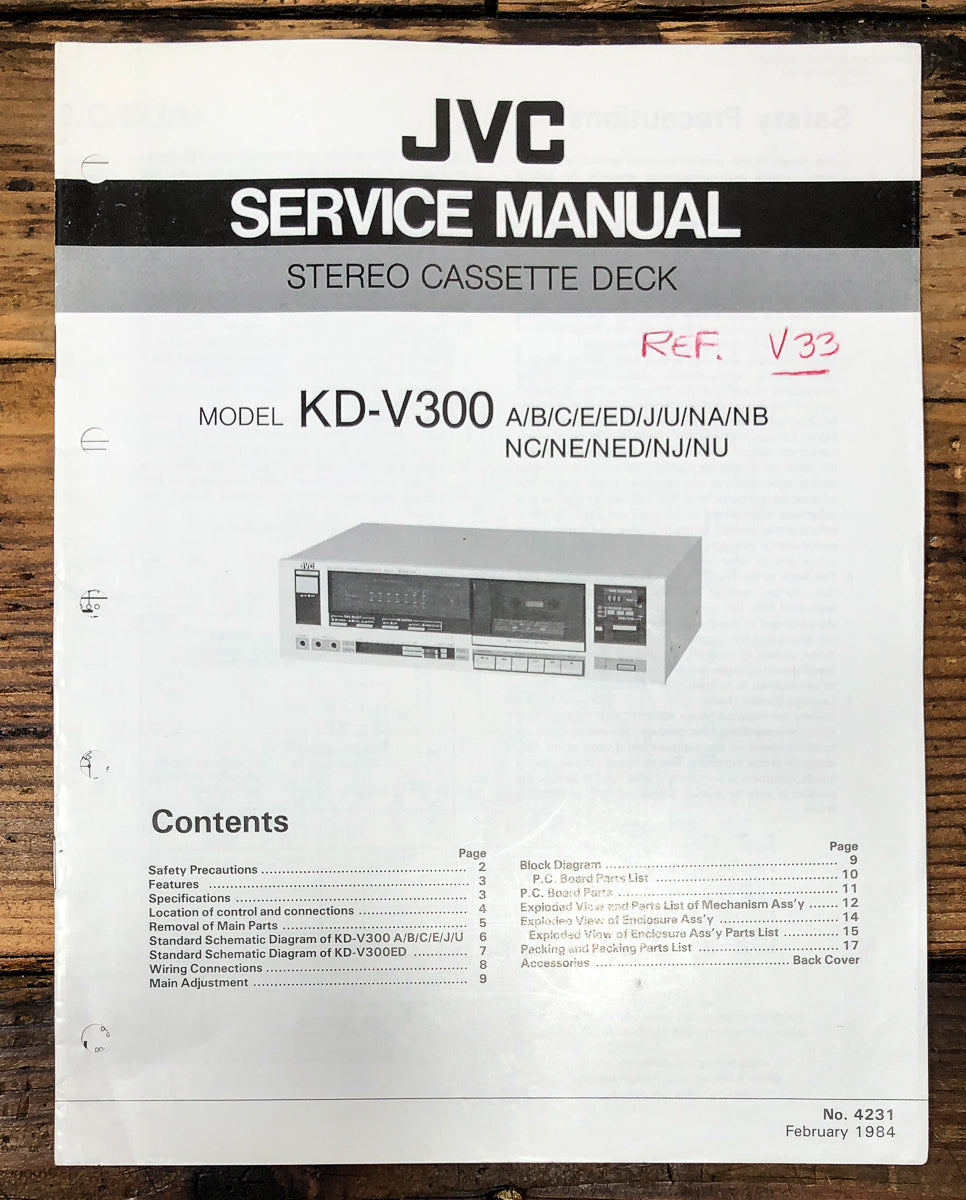 JVC KD-V300 Cassette Service Manual *Original*