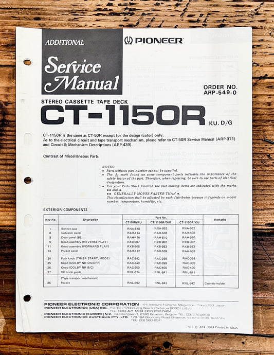 Pioneer CT-1150R Cassette Add. Service Manual *Original*