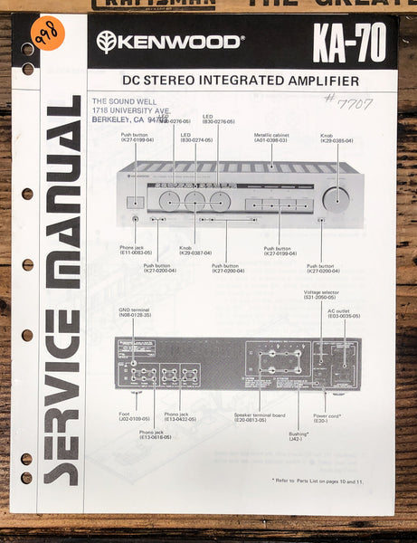 Kenwood KA-70 Amplifier  Service Manual *Original*