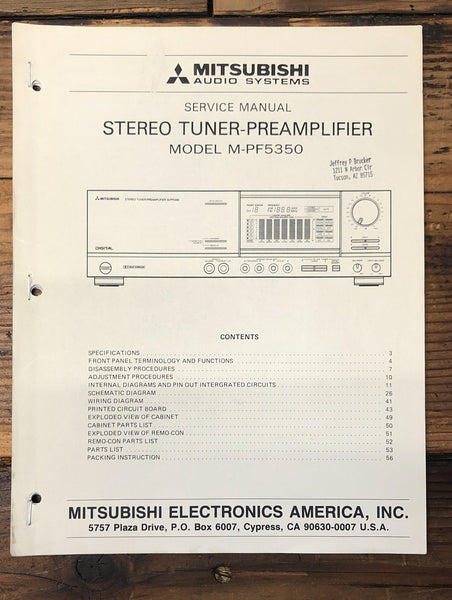 Mitsubishi M-PF5350 Tuner Preamplifier  Service Manual *Original*