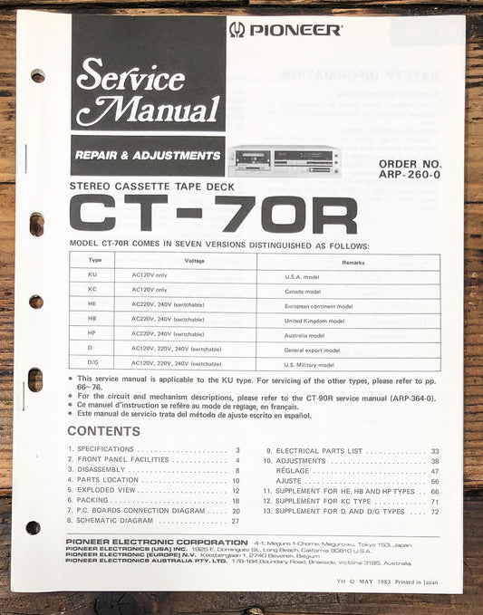 Pioneer CT-70R Cassette Service Manual *Original*