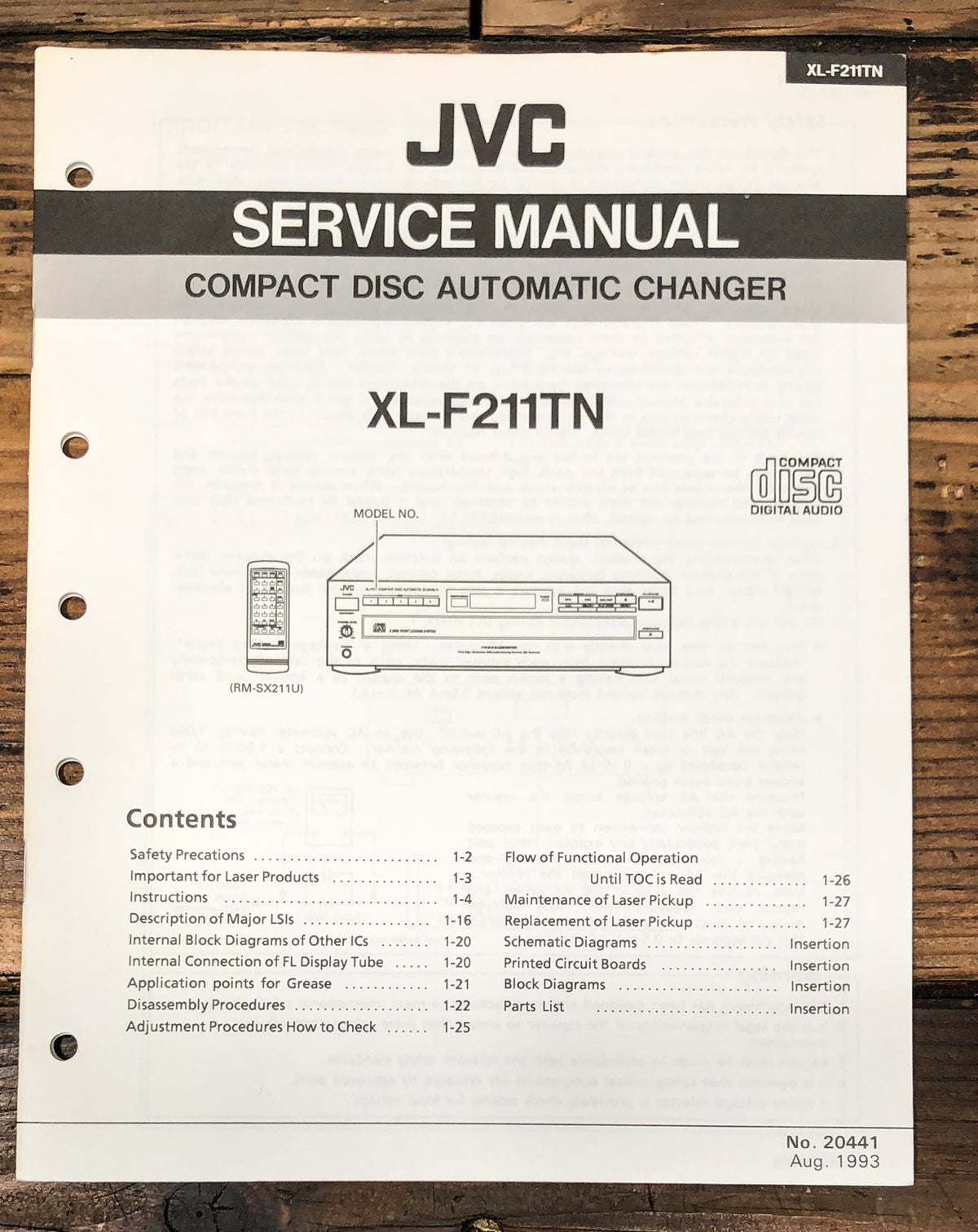 JVC XL-F211 TN CD Player Service Manual *Original*