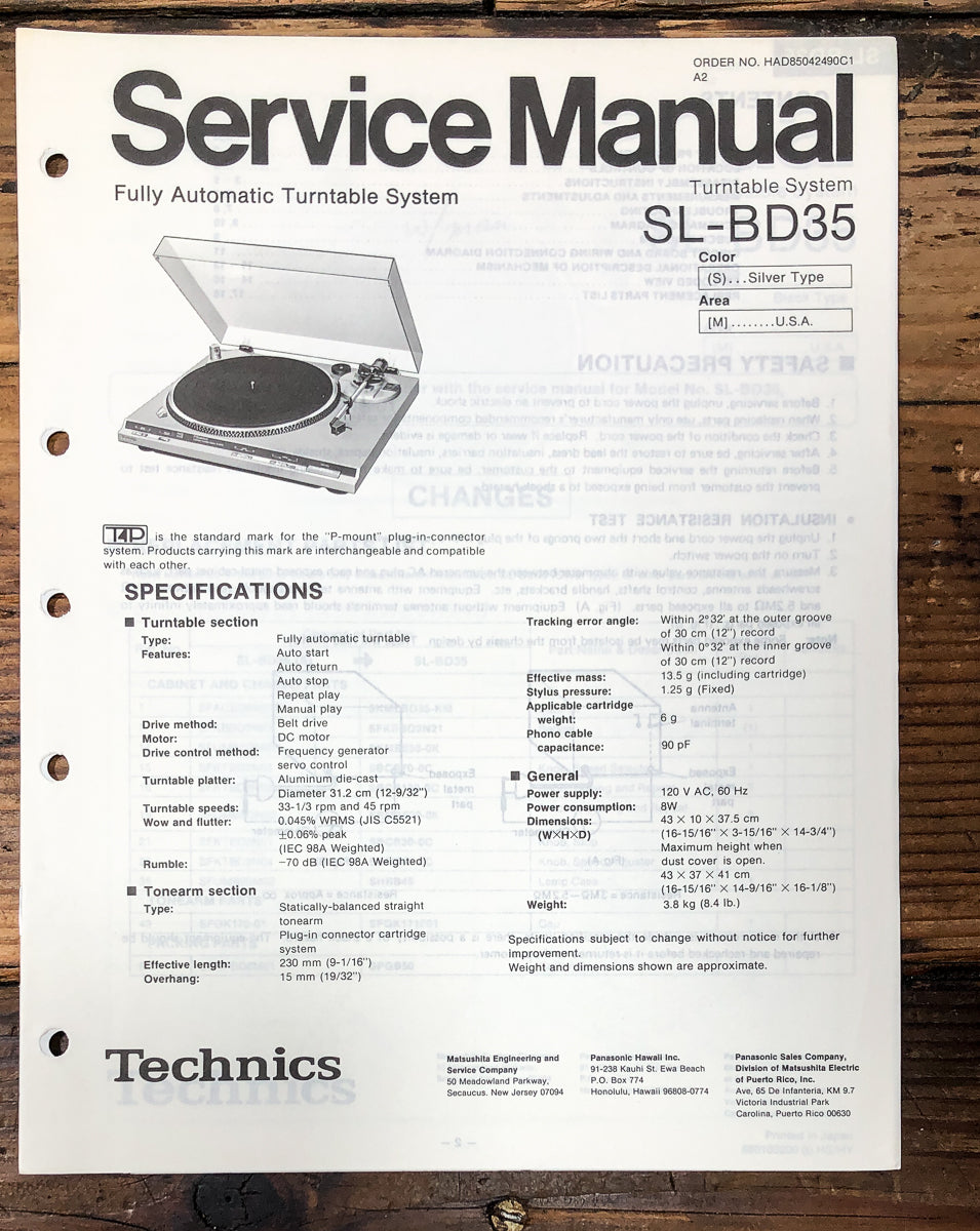 Technics SL-BD35 Record Player / Turntable Service Manual *Original*