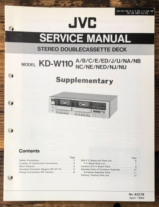 JVC KD-W110 Cassette Supp. Service Manual *Original*