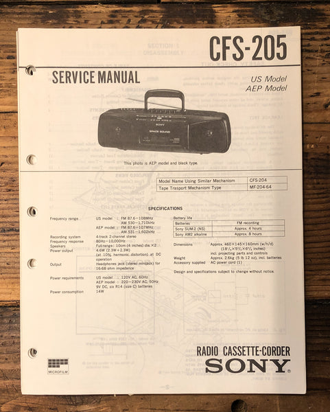 Sony CFS-205 Stereo  Service Manual *Original*