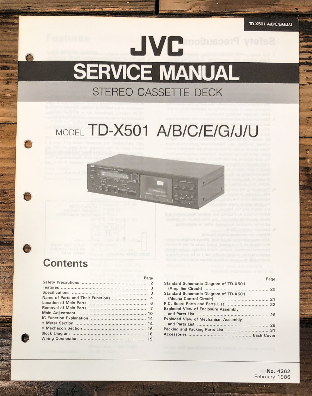 JVC TD-X501 Cassette Service Manual *Original*