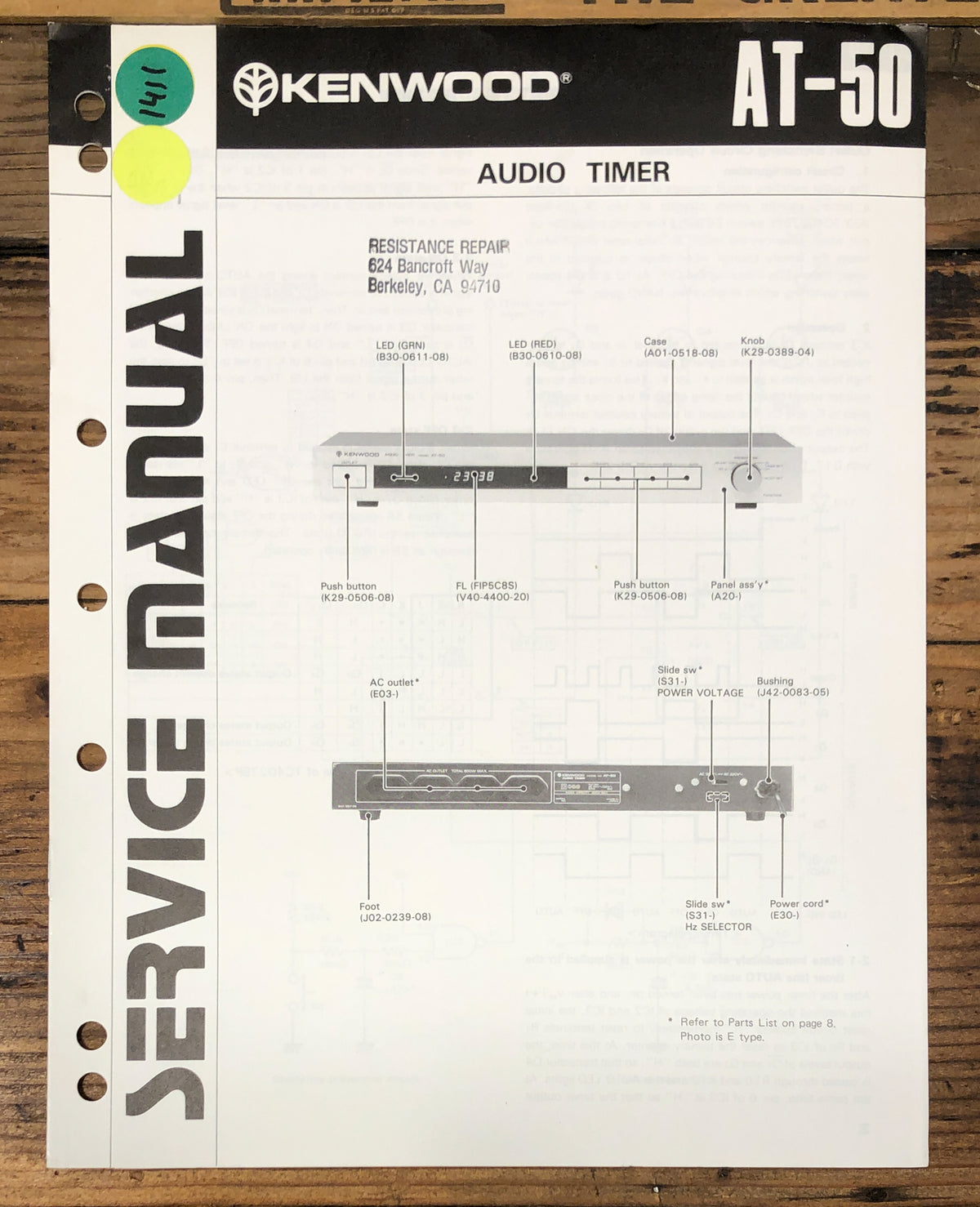 Kenwood AT-50 Timer  Service Manual *Original*