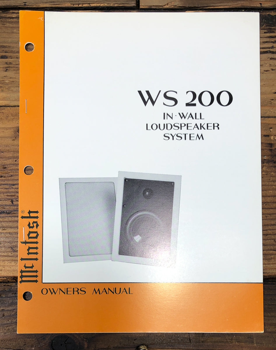McIntosh WS 200 WS-200 Speaker Owners / User Manual *Original*