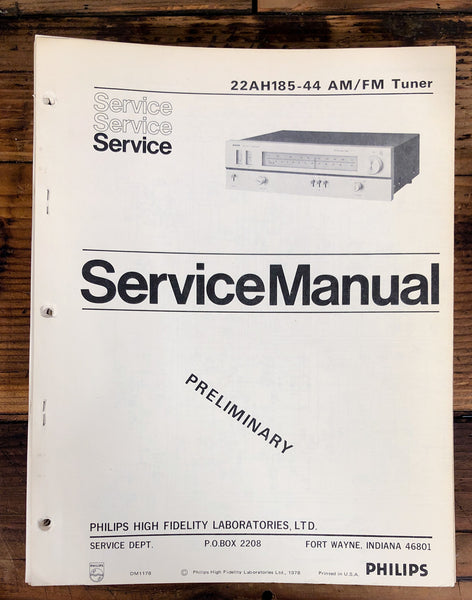 Philips 22AH185-44 AH 185 Tuner Prelim. Service Manual *Original*