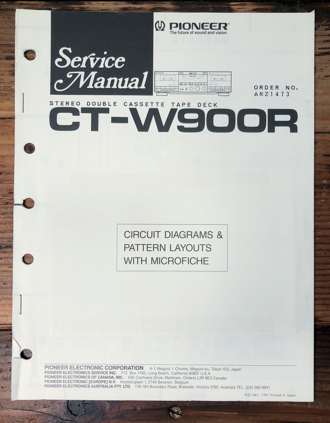 Pioneer CT-W900R Double Cassette Deck Service Manual *Original*