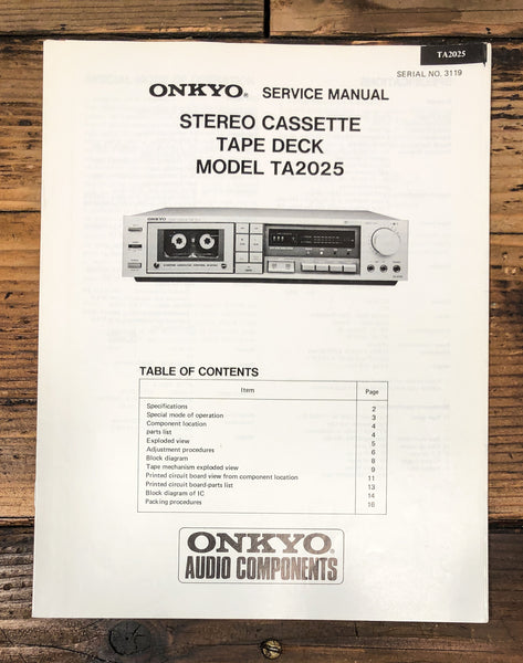 Onkyo TA-2025 TA2025 Cassette Service Manual *Original*