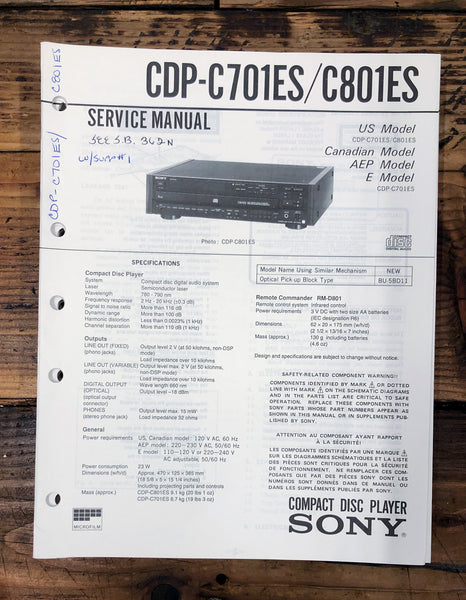 Sony CDP-C701ES CDP-C801ES CD Player  Service Manual *Original*