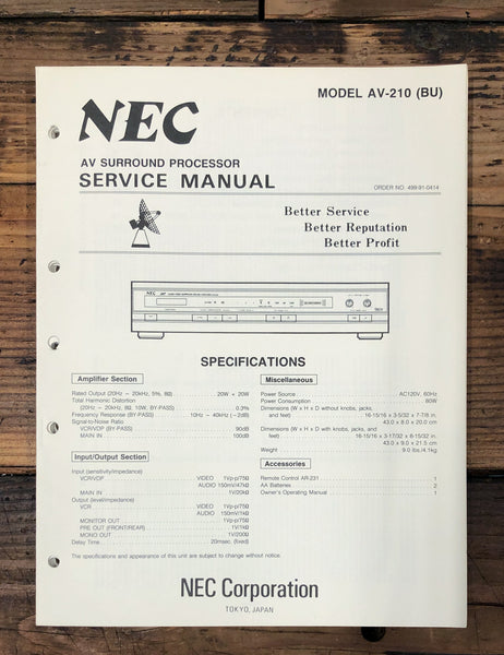 NEC AV-210 AV Center  Service Manual *Original*