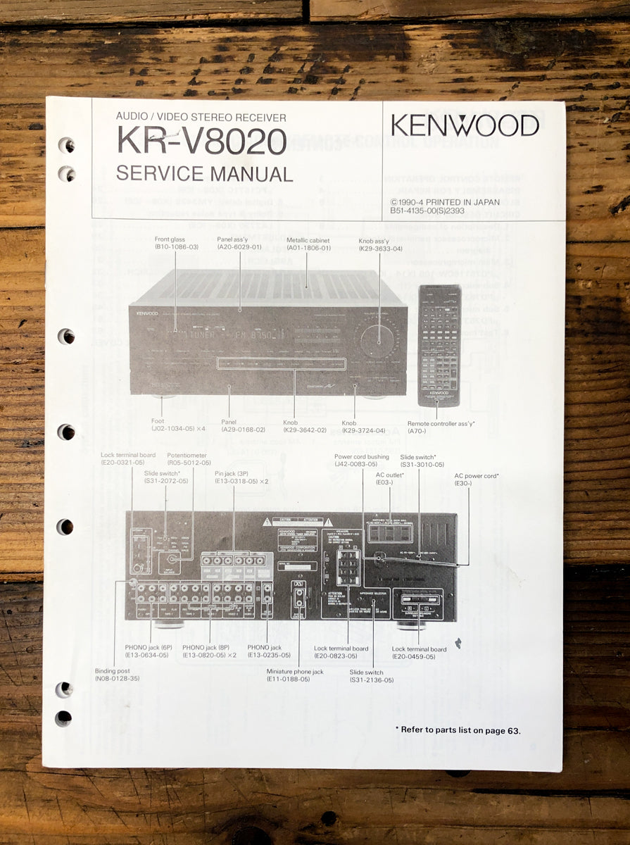 Kenwood KR-V8020 Receiver  Service Manual *Original*